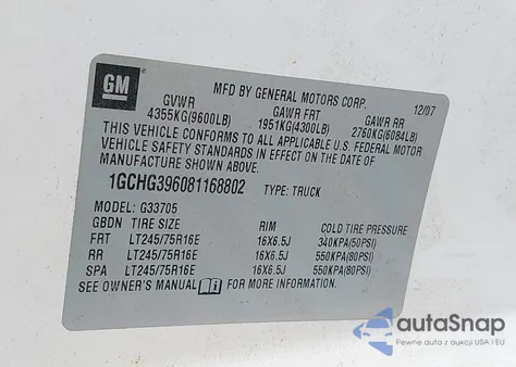 2008 Chevrolet Express Work Van from USA, damaged, VIN 1GCHG396081168802